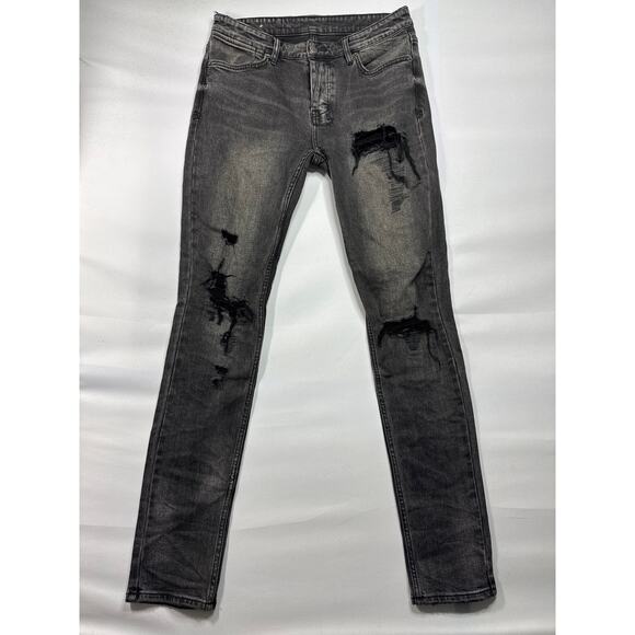 Ksubi Men's Van Winkle Angst Trashed Black Skinny Denim Jeans - Size 32 (31x32)
